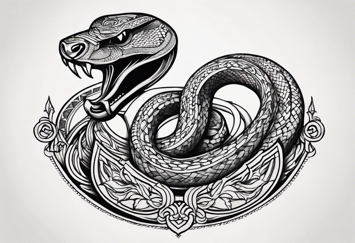 Snake on a battle axe tattoo idea