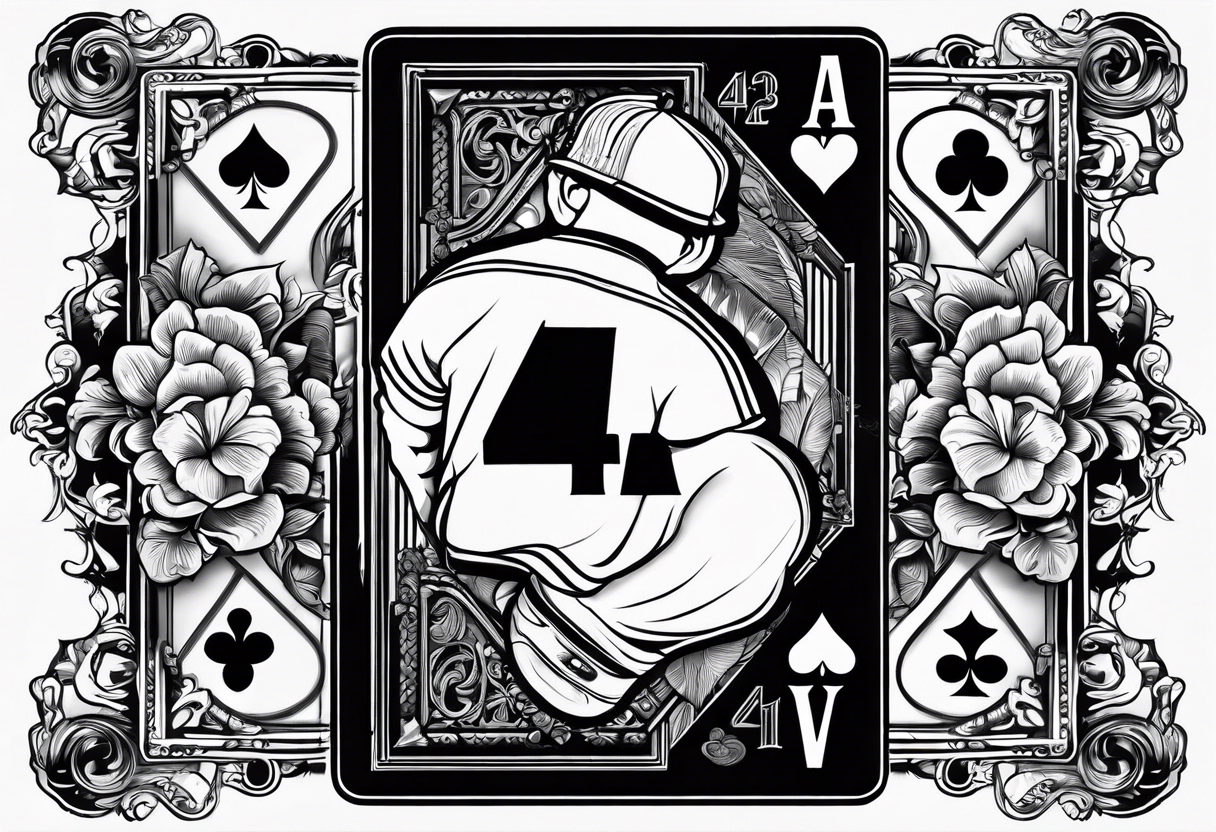 playing card number 4 with baseball player as card art tattoo idea