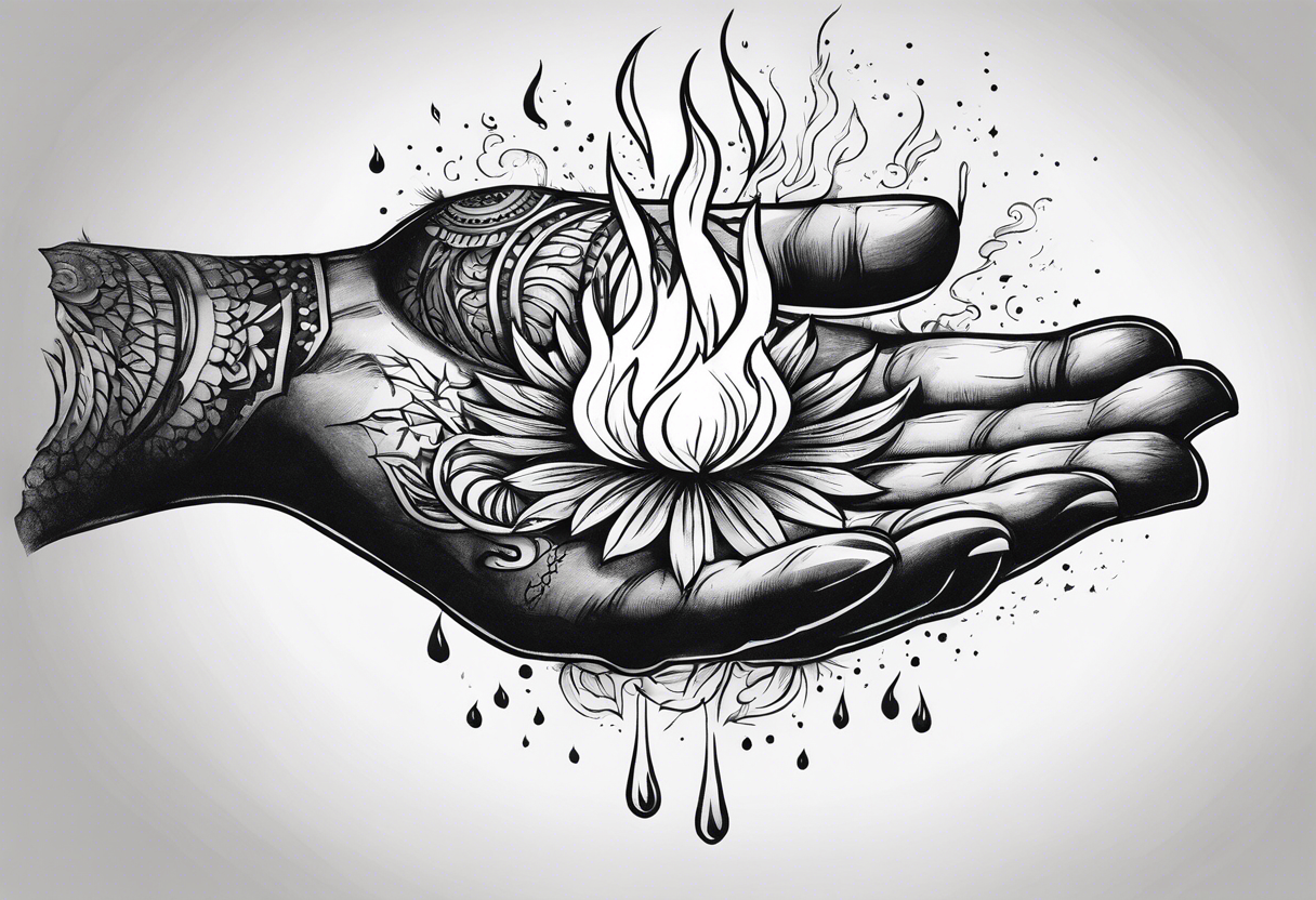 A hand holding fire tattoo idea