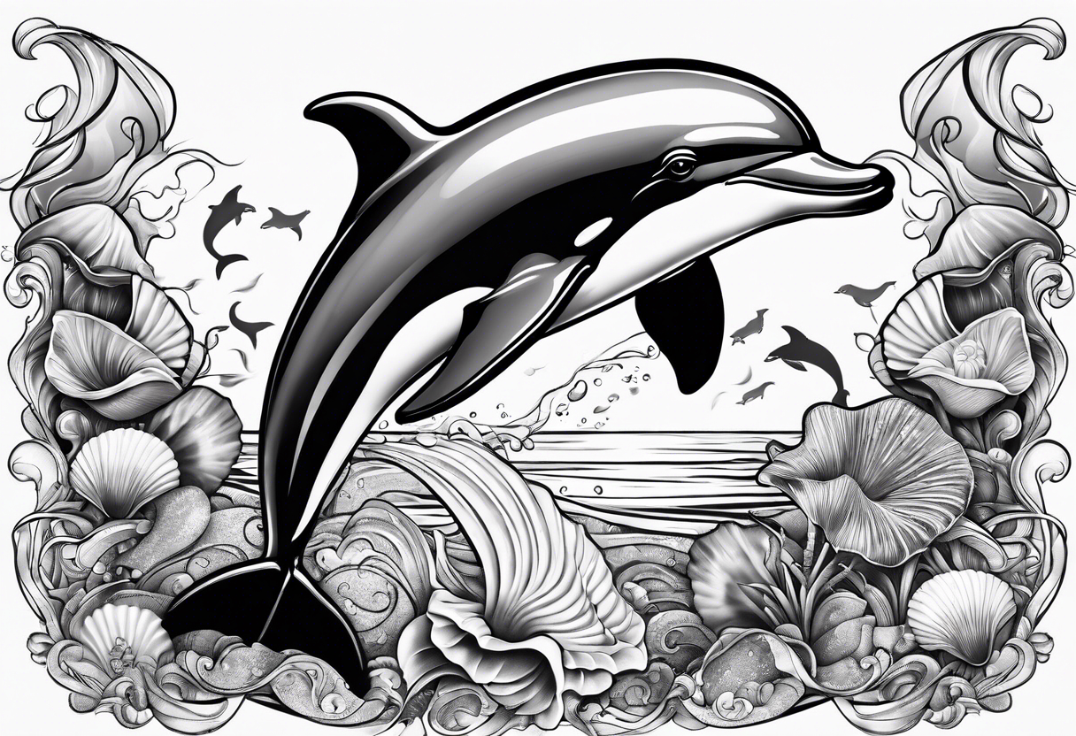 Dolphin and shells tattoo idea
