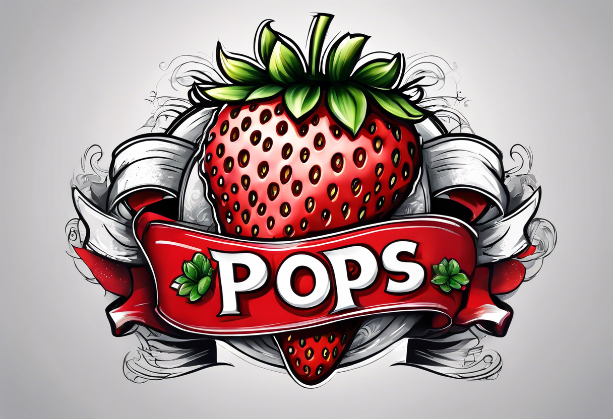 lonely strawberry wrapped in banner saying Pops tattoo idea