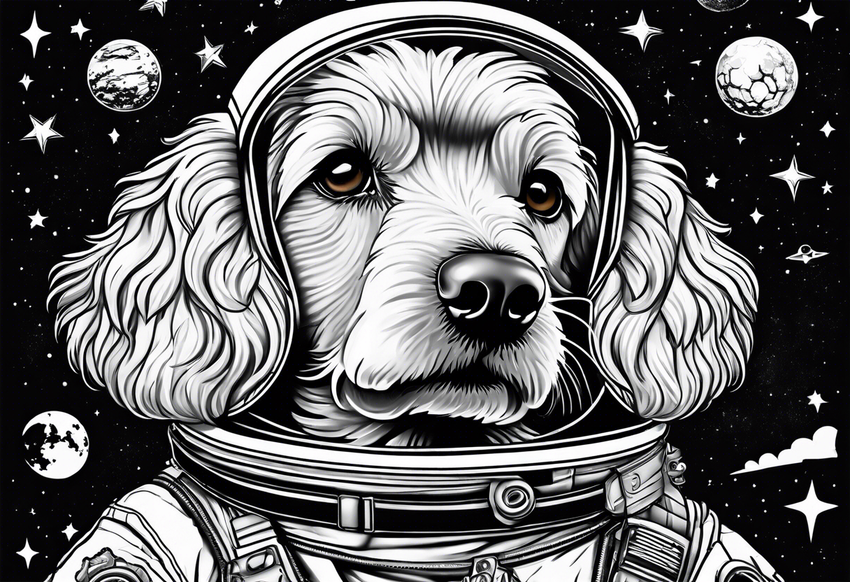 poodle mix dog in a space suit tattoo idea