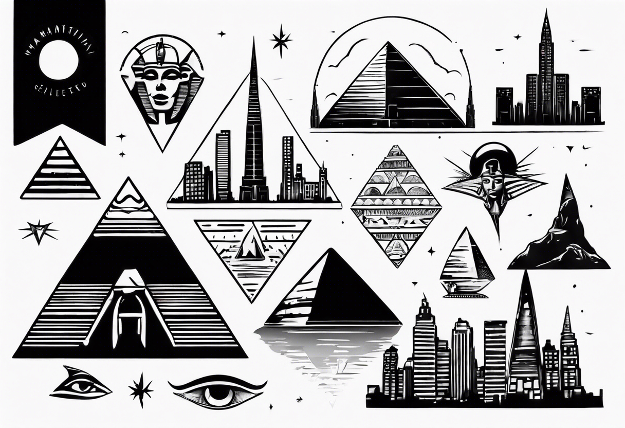 Manhattan skyline with egyptian pyramids tattoo idea