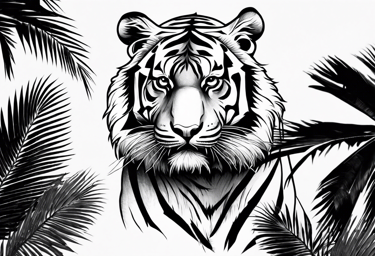 Tiger Head Silhouette Tattoo Simple Outline By artgrarisstudio |  TheHungryJPEG