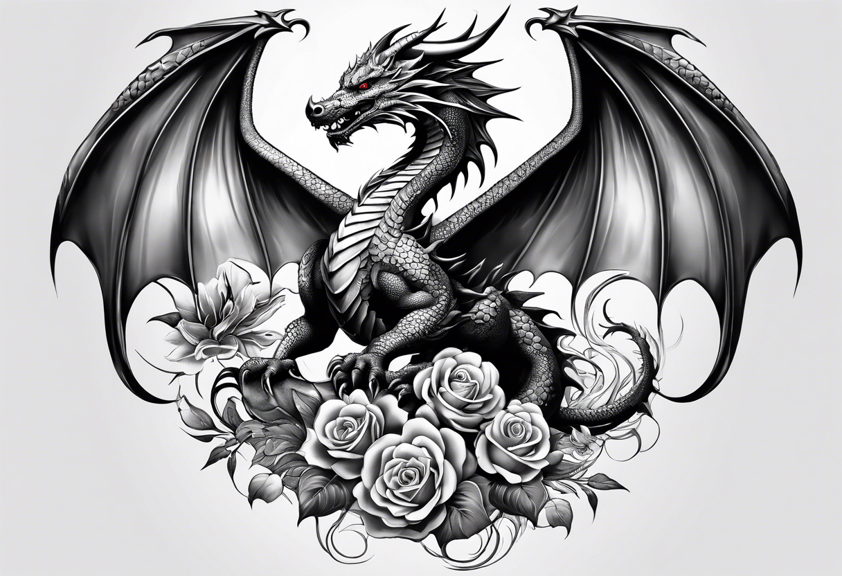 Drache mit Körper und mit Kirschblüten tattoo idea