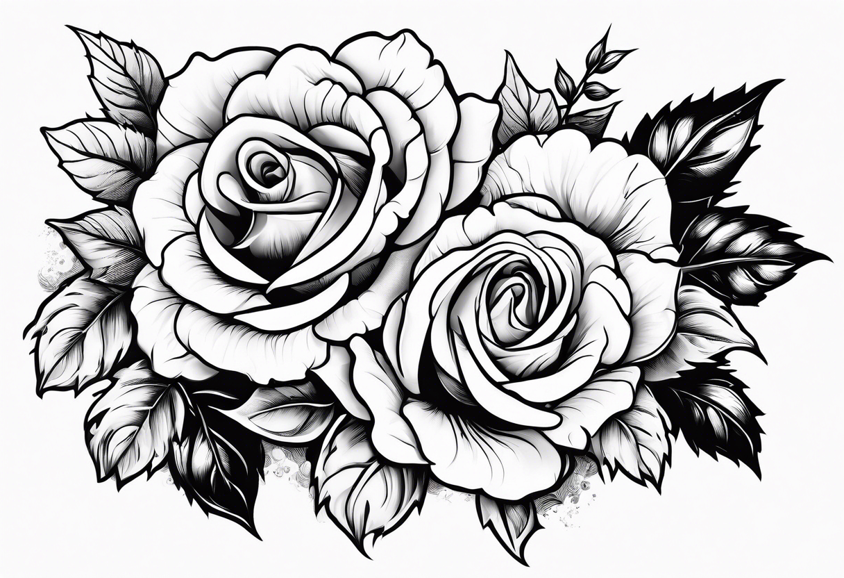 flower with rose flower and holly berry stalk tattoo idea