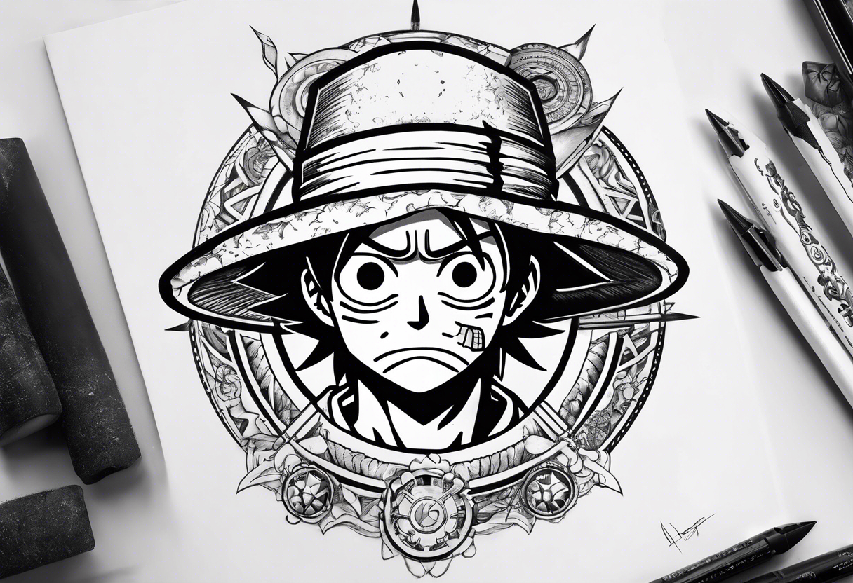 I want a half compas and half Mugiwara Luffy head tattoo idea