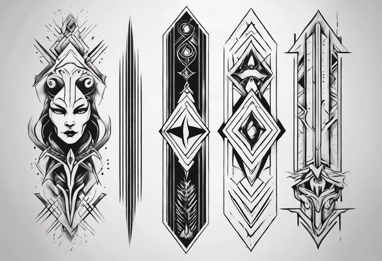 Design a vertical tattoo where shapes and lines represent various stages of my life, reflecting the evolution of my character and perception. Ensure it suits the placement on the back of the forearm tattoo idea