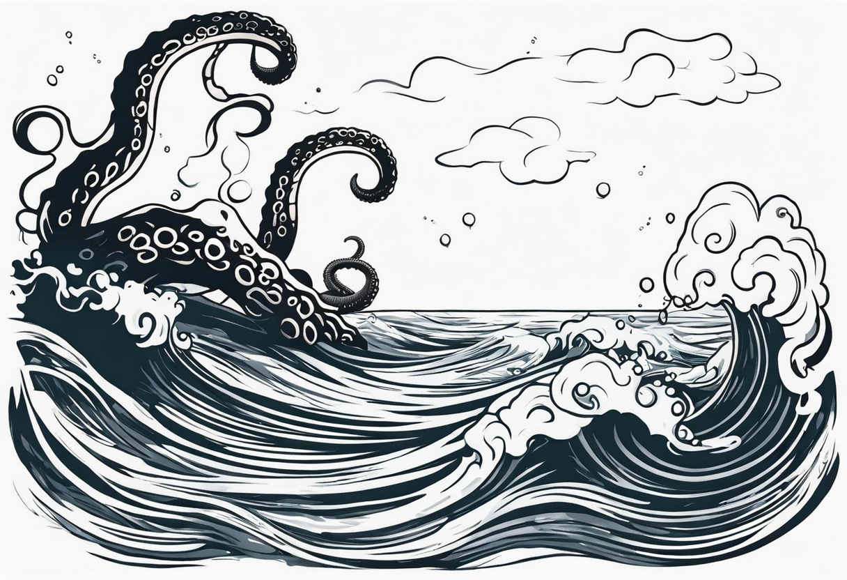 The tentacles of a kraken coming out of the water tattoo idea