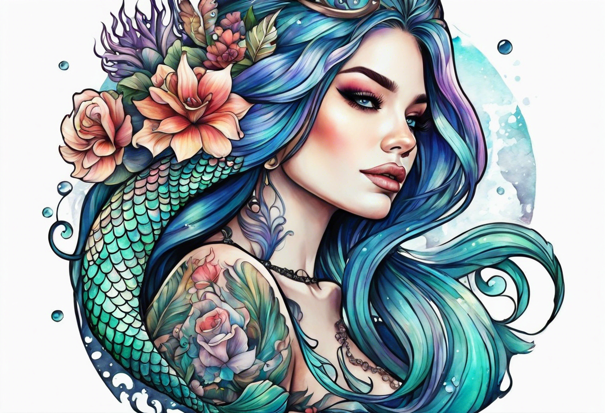 mermaid with skeleton tattoo idea