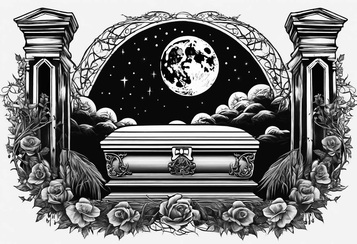 Coffin in graveyard with moon tattoo idea