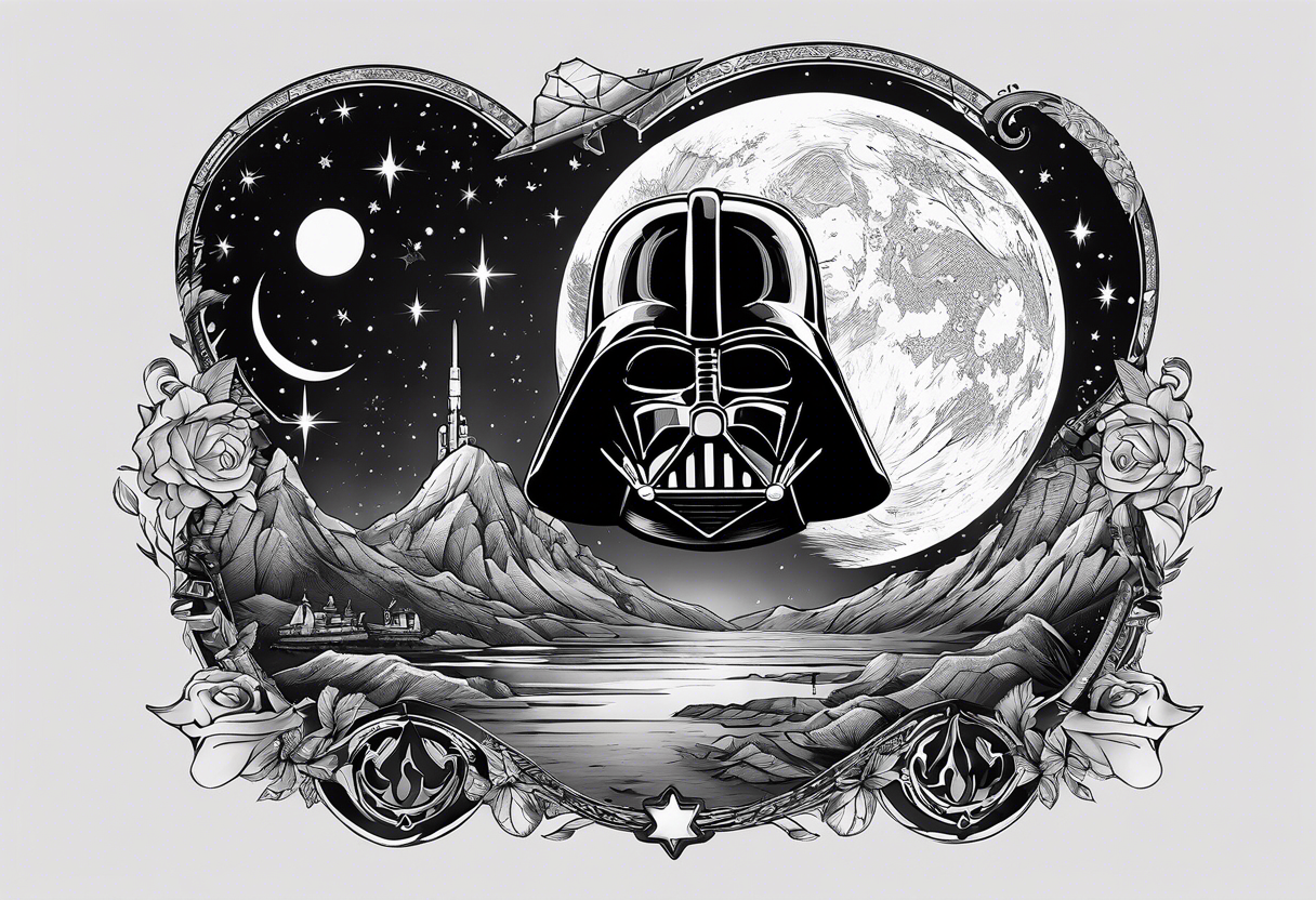 a moon with star wars symbols tattoo idea