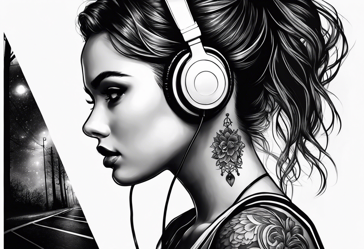 Miguel Angel Tattoo — DJ Woman half skull w/ headphones design by...