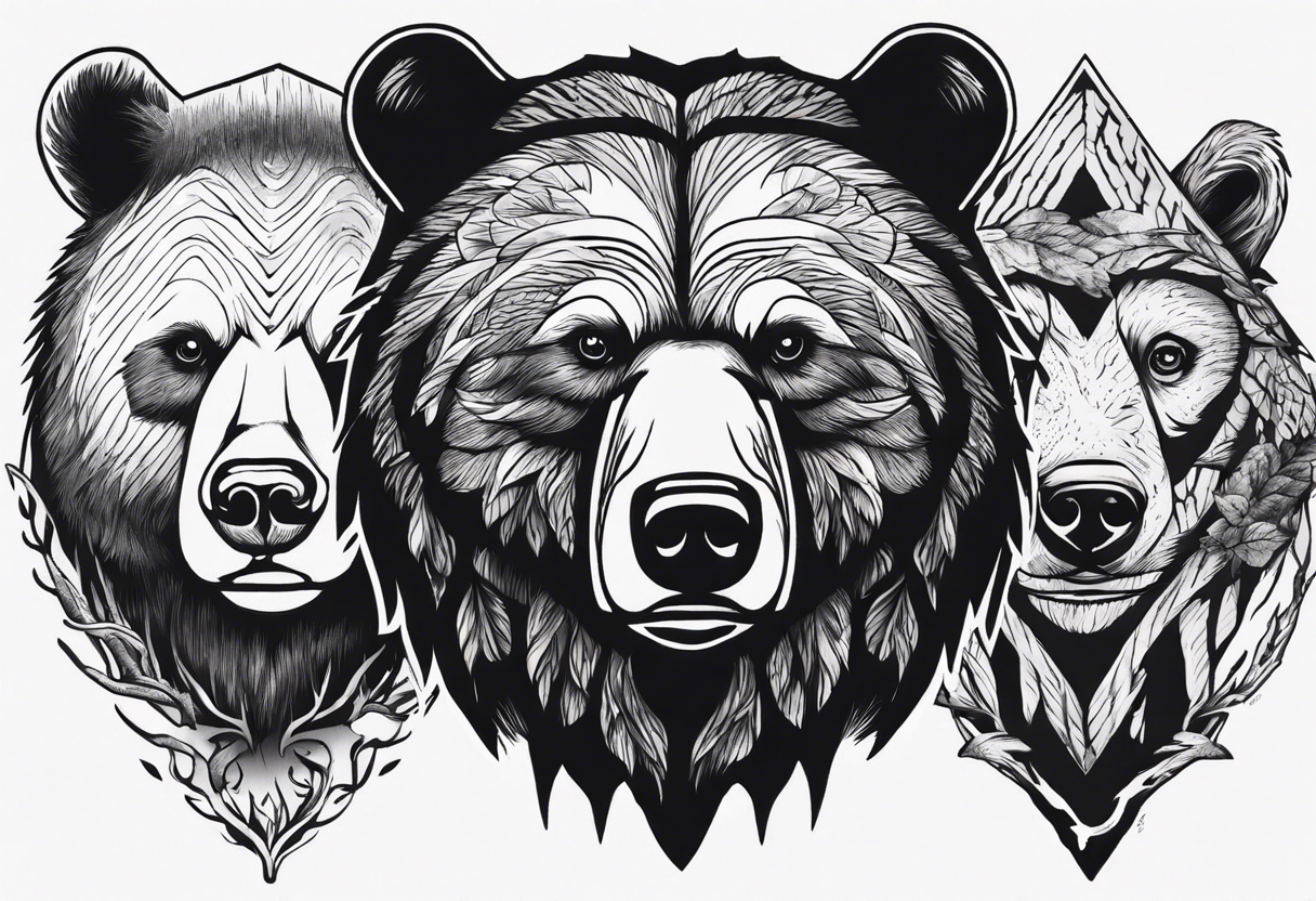 bear head, forest, lake, appalachia, arm sleeve tattoo tattoo idea