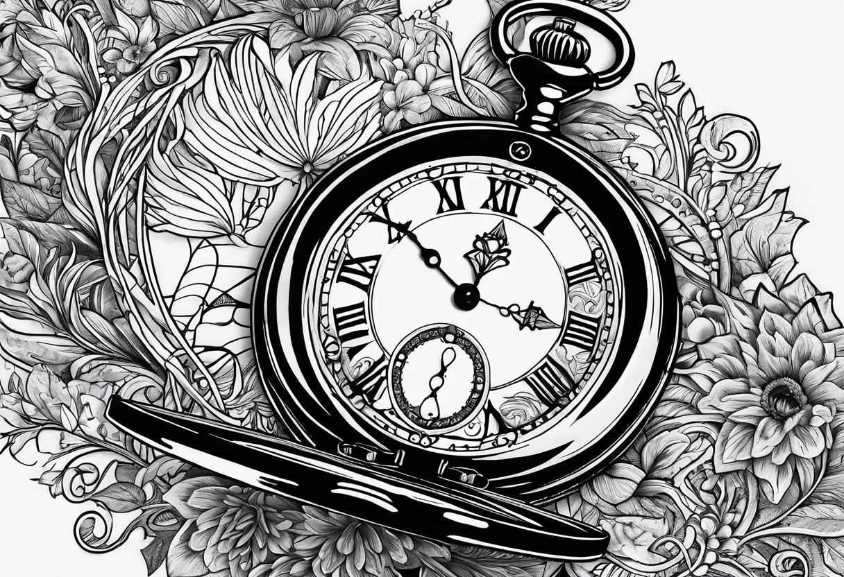 Pocket watch and words saying Not All Those Who Wander Are Lost, describing past life events tattoo idea