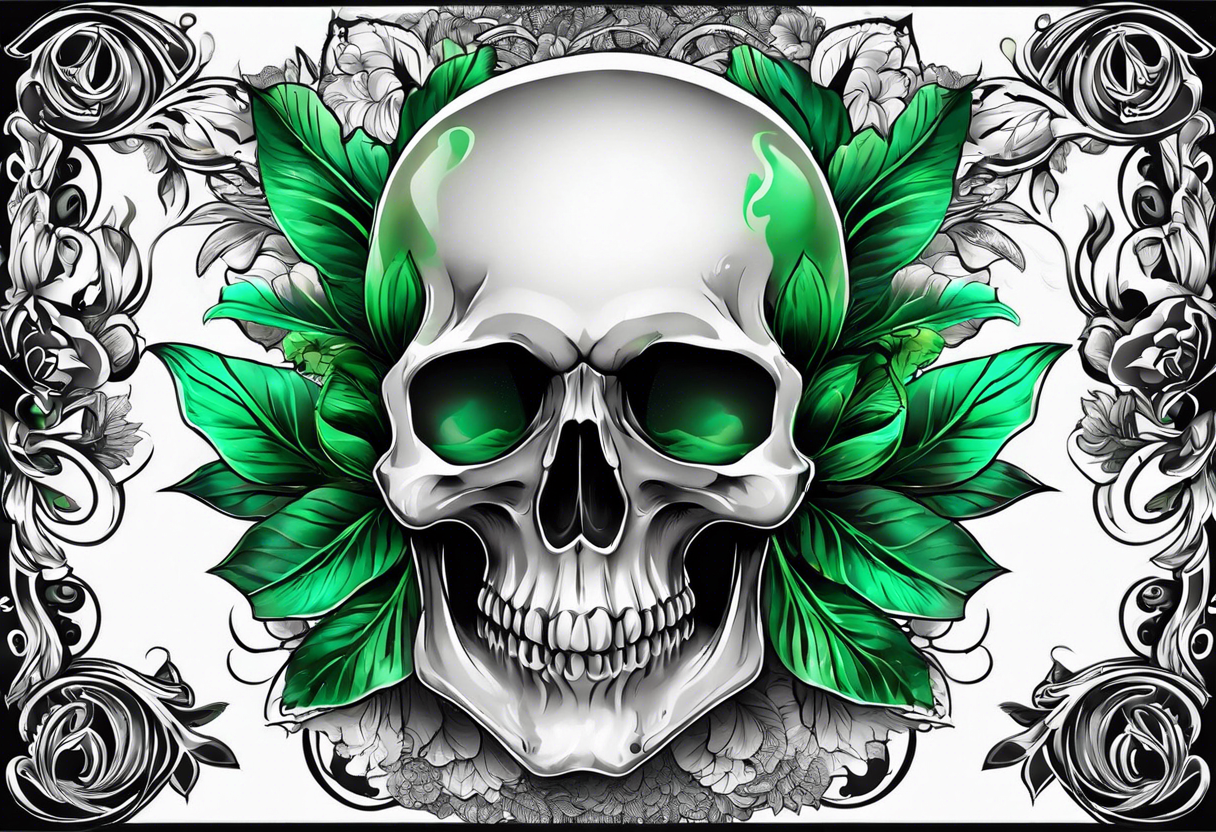 Scull profile with green eyes. P tattoo idea