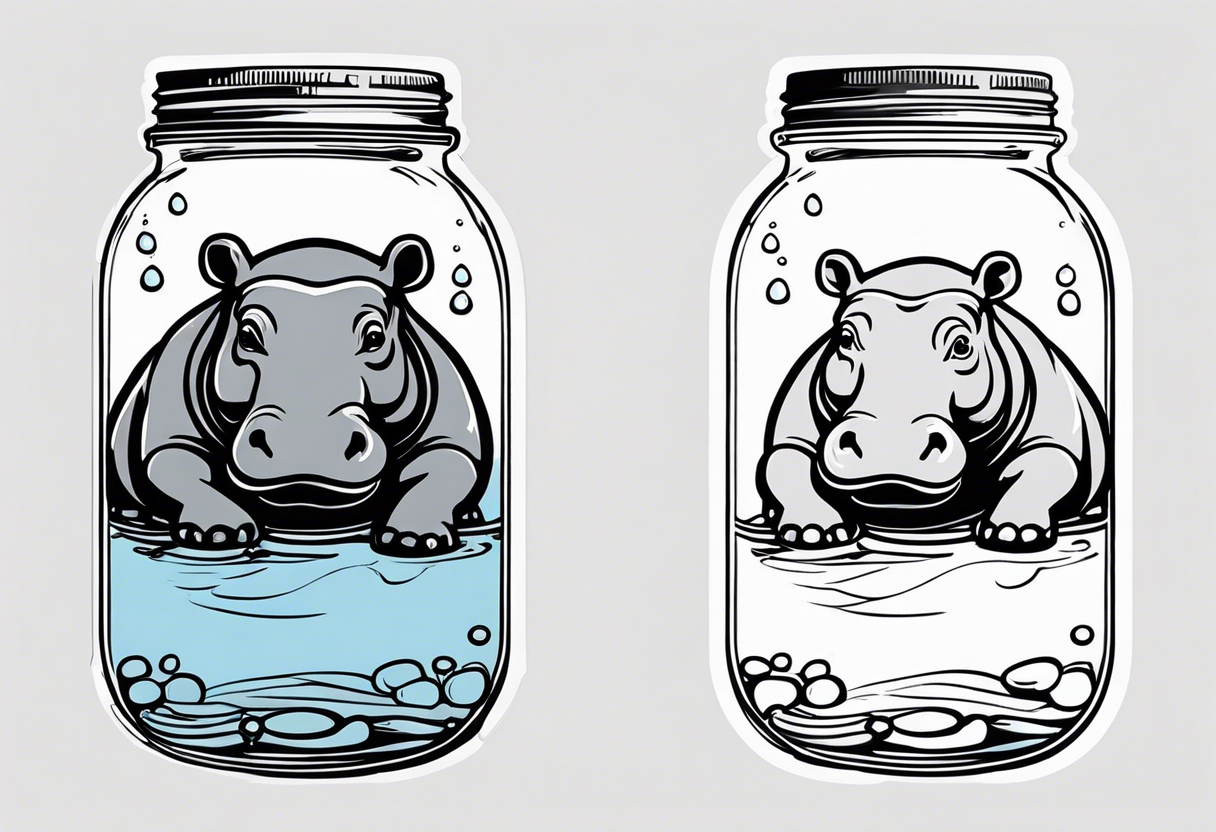 Hippo floating in a Mason jar filled with water tattoo idea