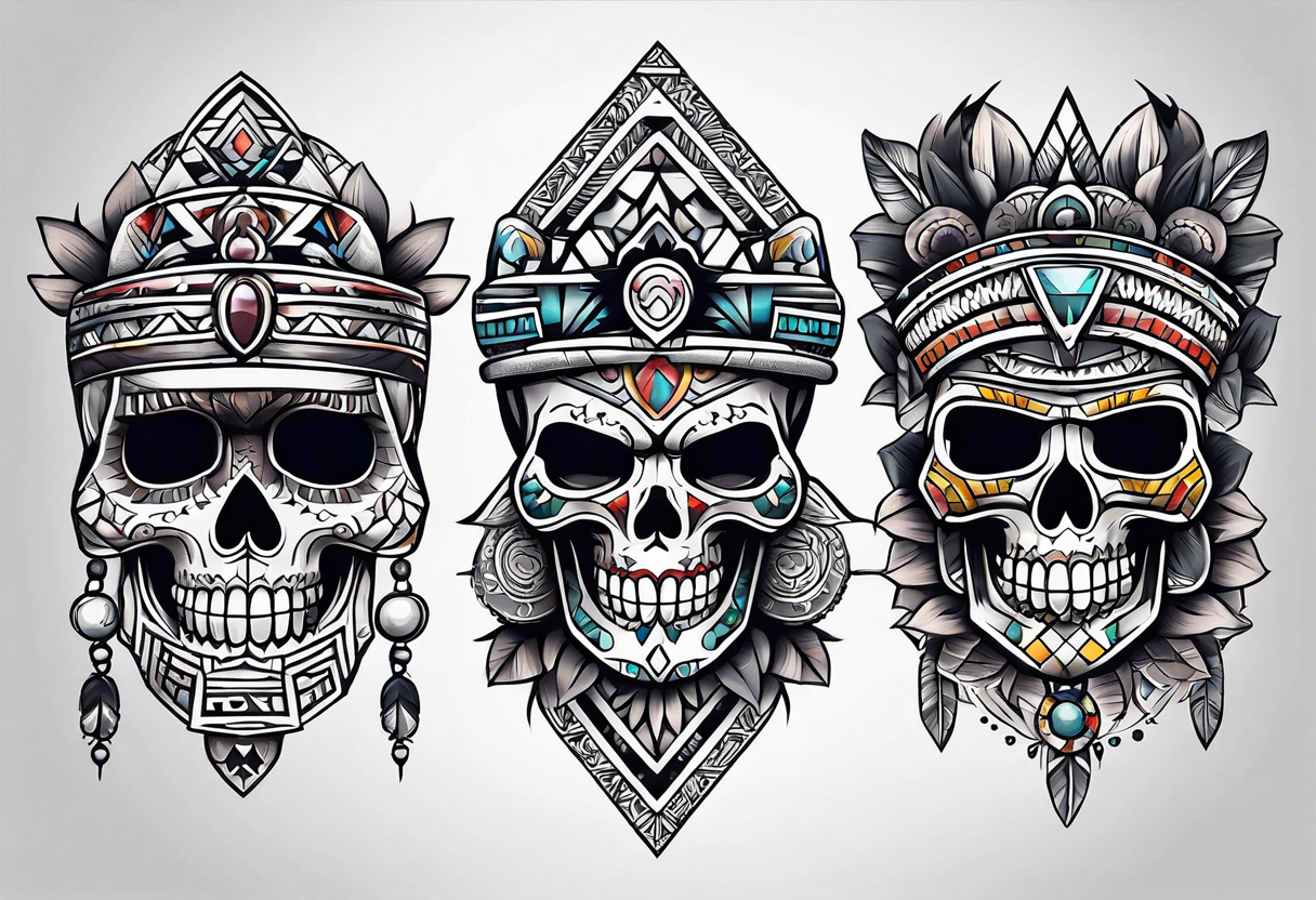 Knee tattoo with skulls and mayan symbols tattoo idea