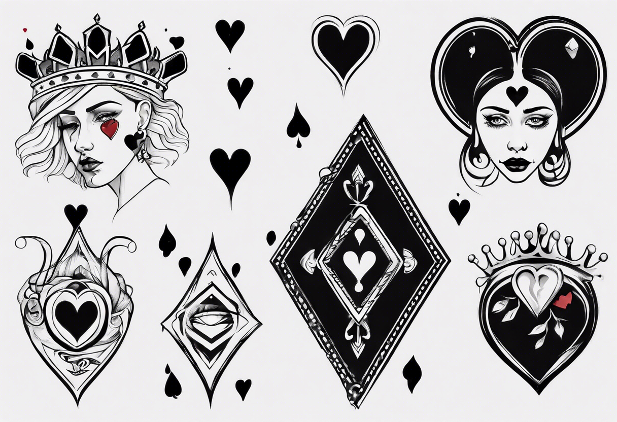 simple queen of hearts crying black tears, with blank eyes tattoo idea