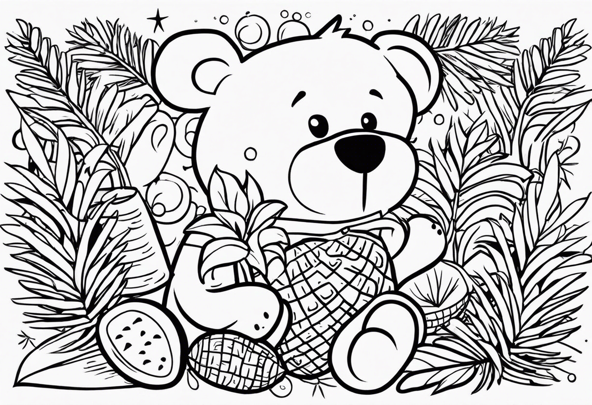 Bear loves pineapples and coconuts tattoo idea