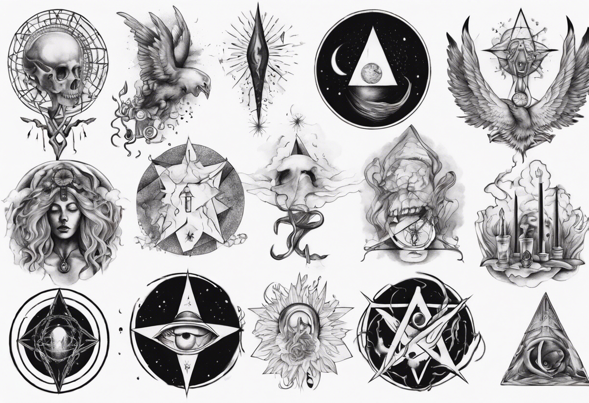 Astrological Wheel and Occult Tattoos with Moon Eclipse Etching | MUSE AI