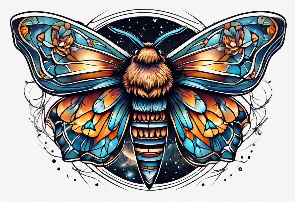 small Moth flying into outer space tattoo idea