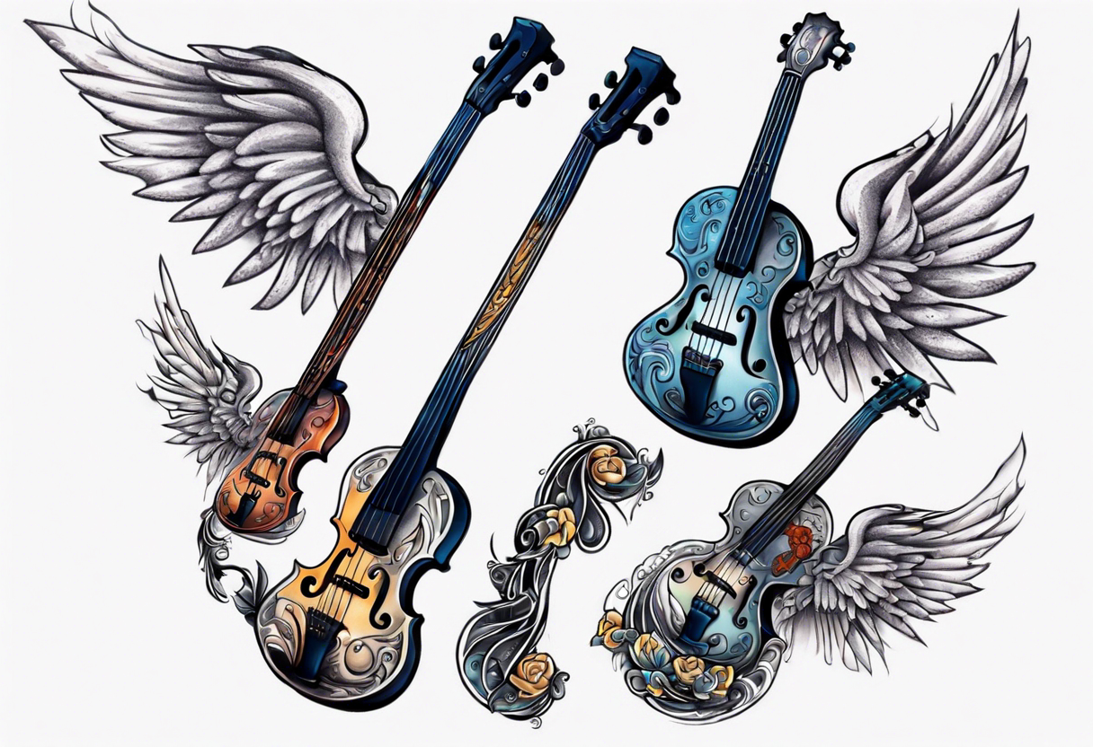 Guitar and wings tattoo. Electric guitar, roses, angel wings and music  notes. Rock and roll t-shirt design. Symbol of rock music, musical  festivals. Electric guitar tattoo art print Stock Vector | Adobe