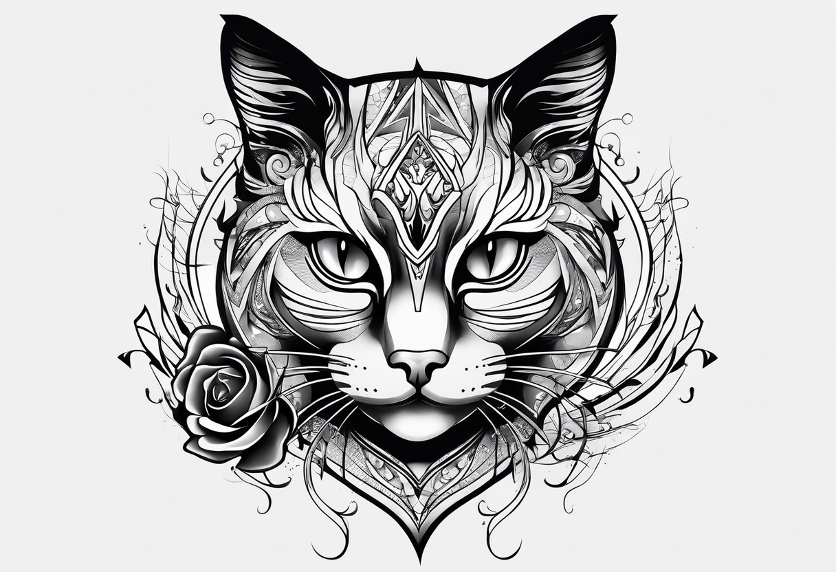 black dark cat vectorized futuristically tattoo idea