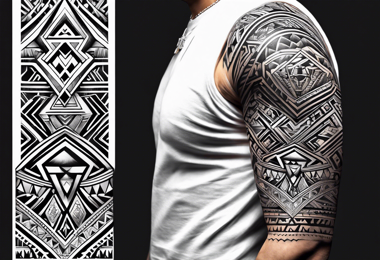 Aztec tribal sleeve tattoo idea