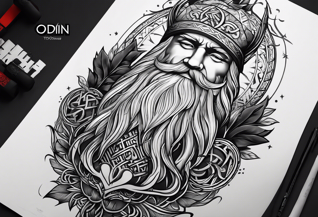 The name “odin” in script cursive writing and a dogs nose print at the end tattoo idea