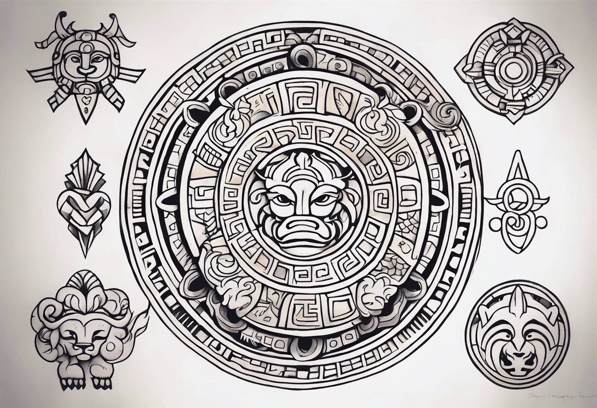 Mayan Zodiac symbols on knee cap tattoo idea