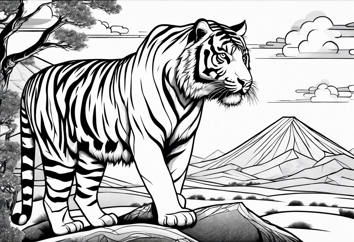 Tiger standing on the hill tattoo idea