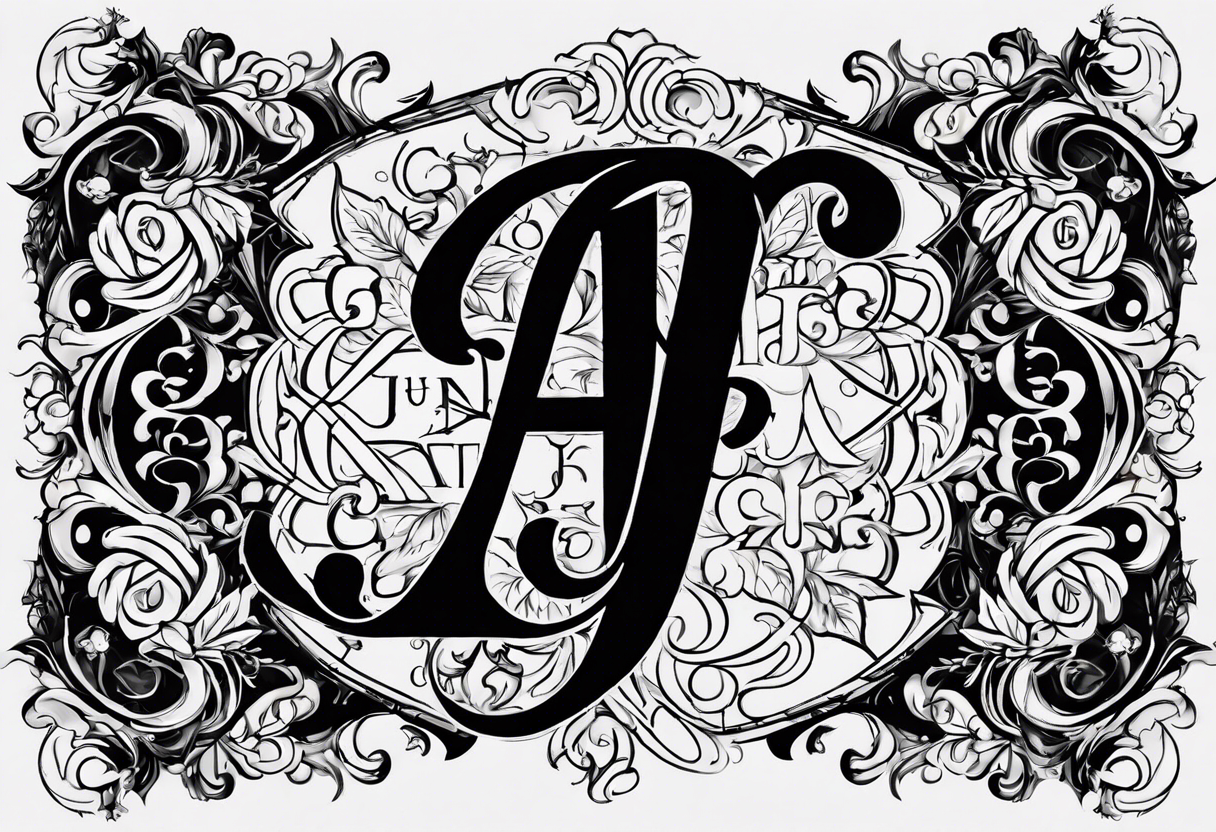 I want to design a tattoo that has the letters A, J, D, E mixed together like a design in harmony with old chaligraphy. I don't want additional images but just the letters tattoo idea