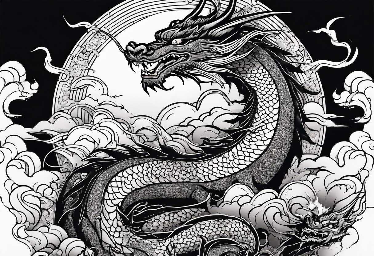 Woman riding a dragon, traditional japanese irezumi style tattoo idea