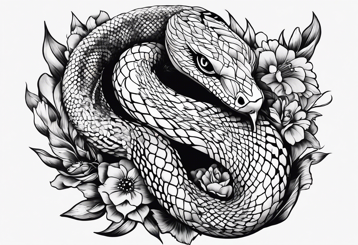 Snake head birds eye view tattoo idea