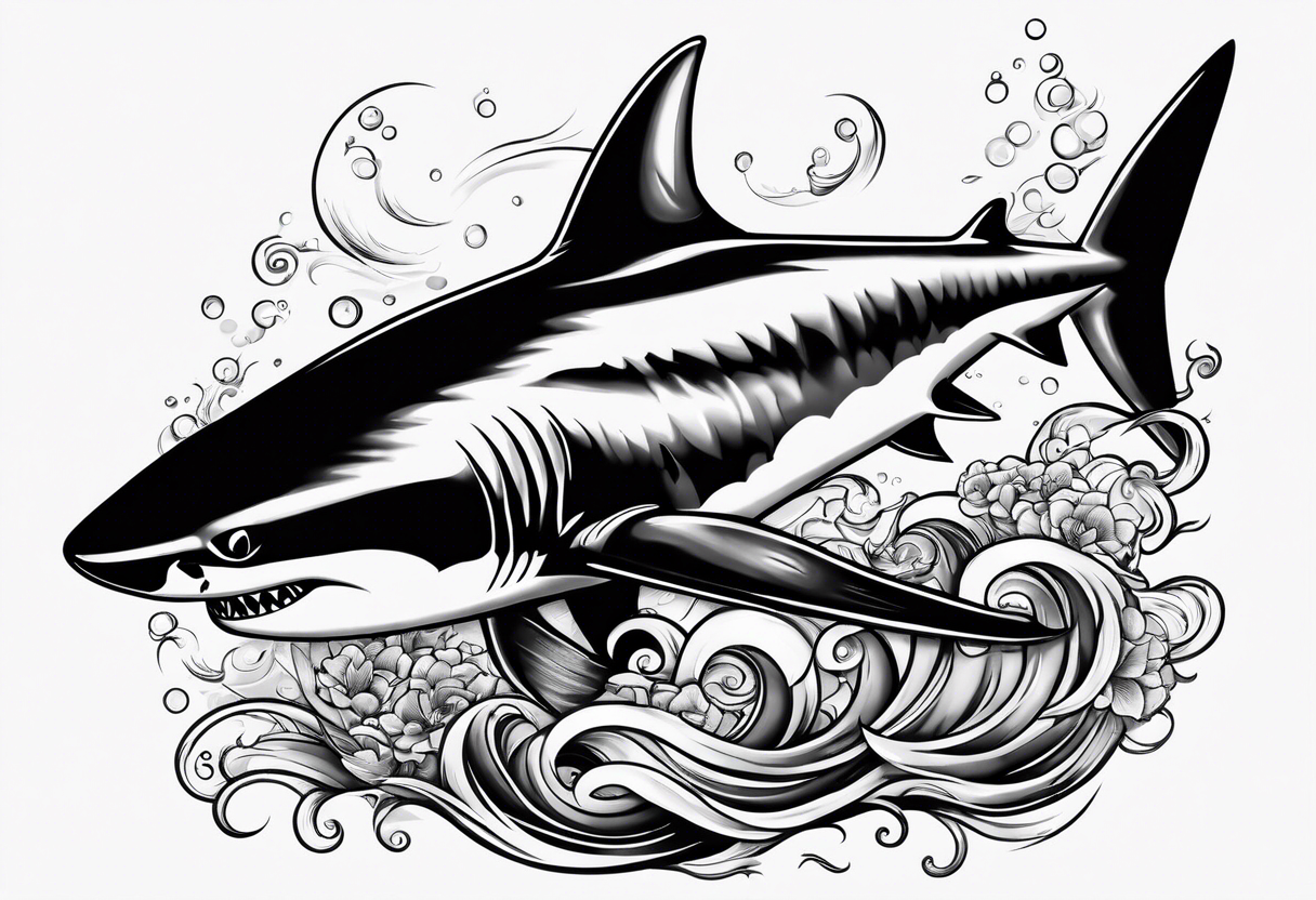 Shark swimming with fish tattoo idea