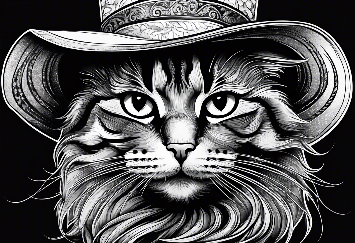 cat with a large hat funny tattoo idea