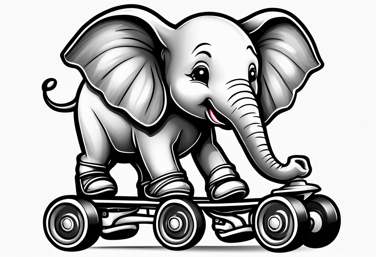 Cartoon baby elephant wearing roller skates tattoo idea