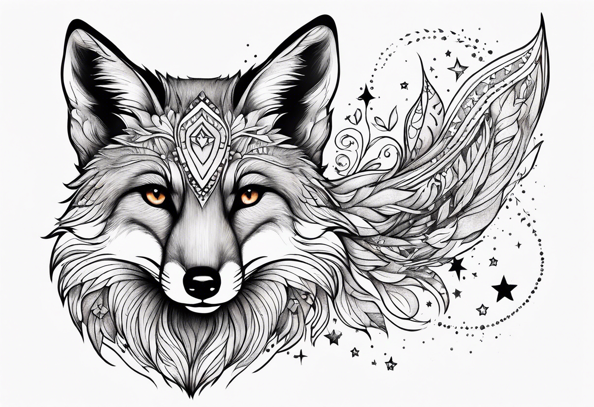 full body fox with stars around tattoo idea