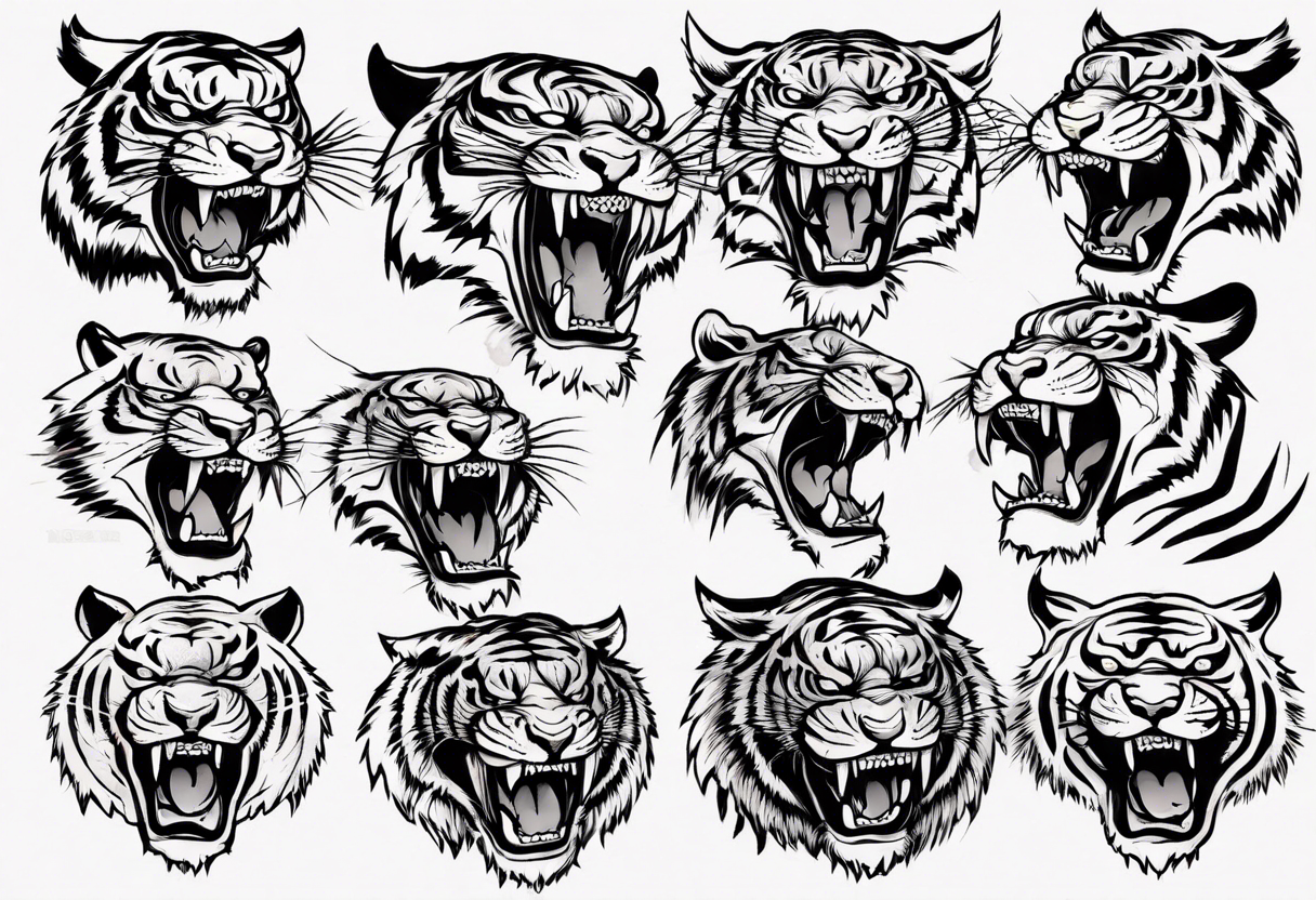 Ferocious Tiger roaring using ancient Japanese ink tattoo idea