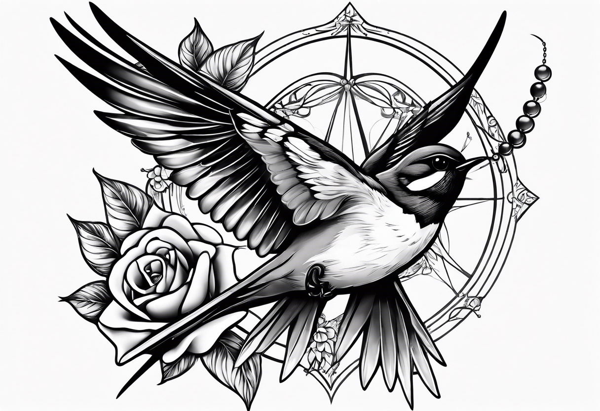 Swallow with rosary on its legs tattoo idea