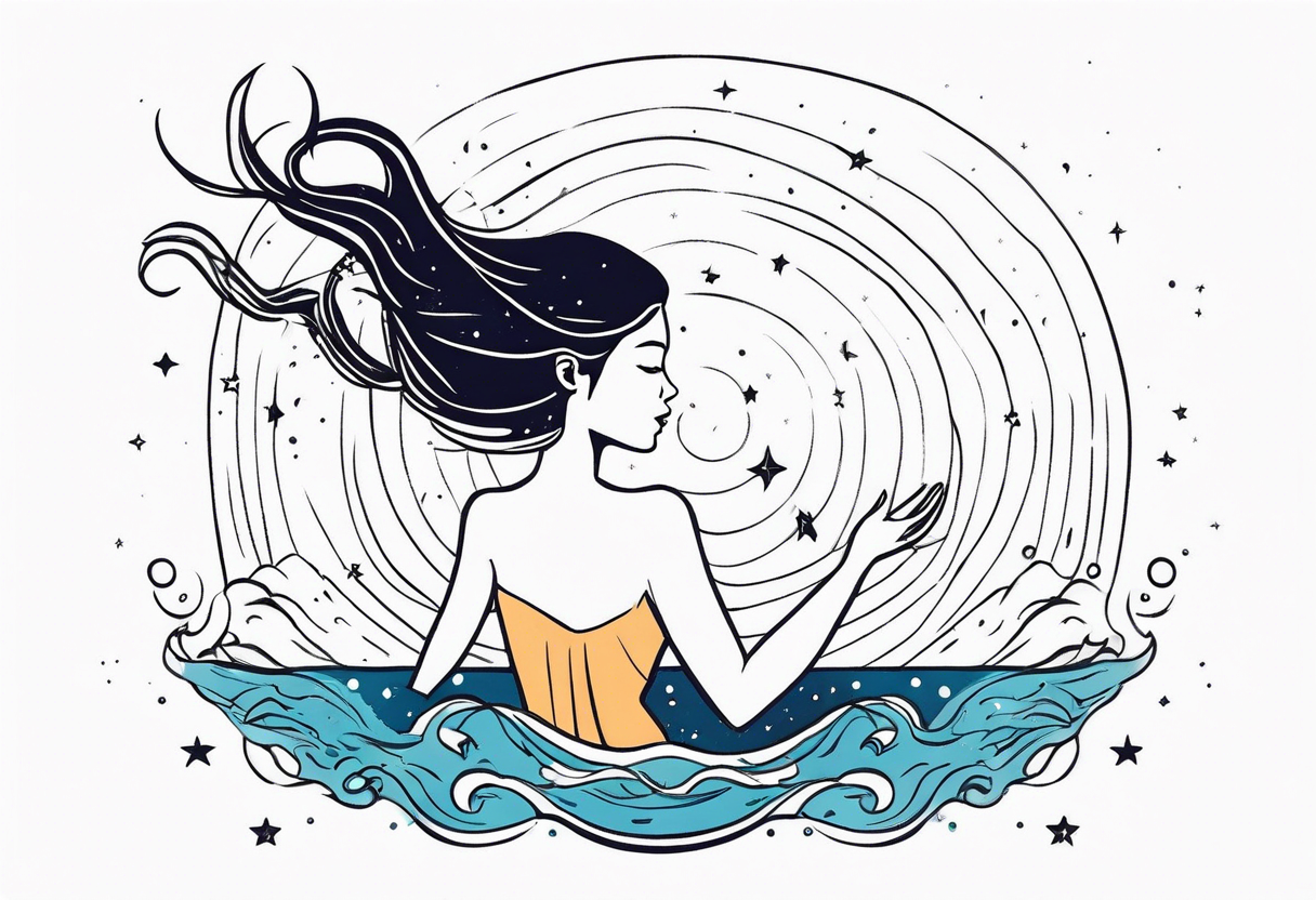 girl in water reaching arms to stars above tattoo idea
