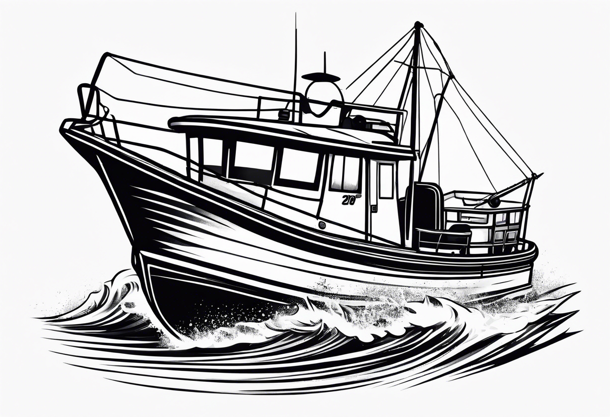 Fishing boat with race helmet tattoo idea