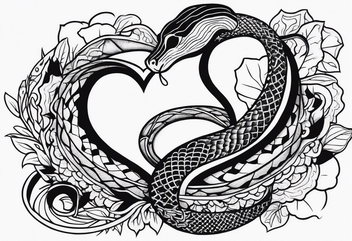 a snake who has swallowed a heart tattoo idea