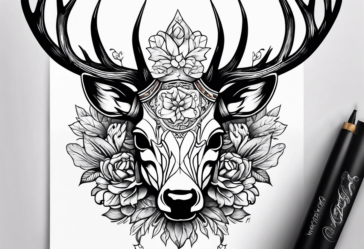 Dead deer skull tattoo idea