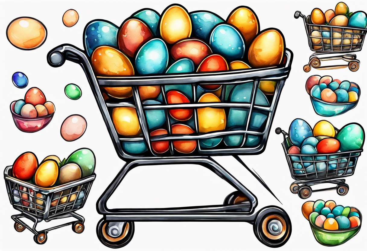 Shopping cart with eggs tattoo idea