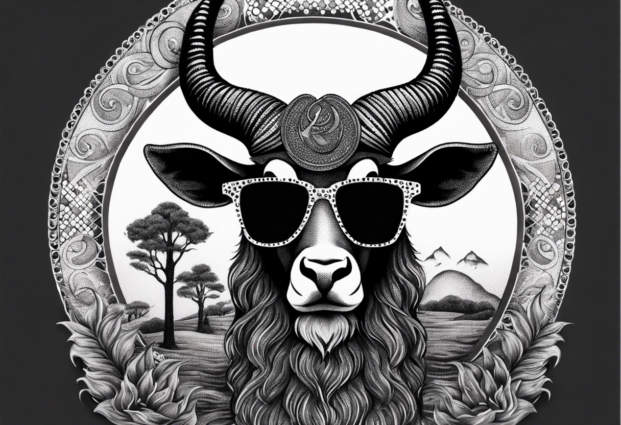 capricorn with beard and sunglasses tattoo idea