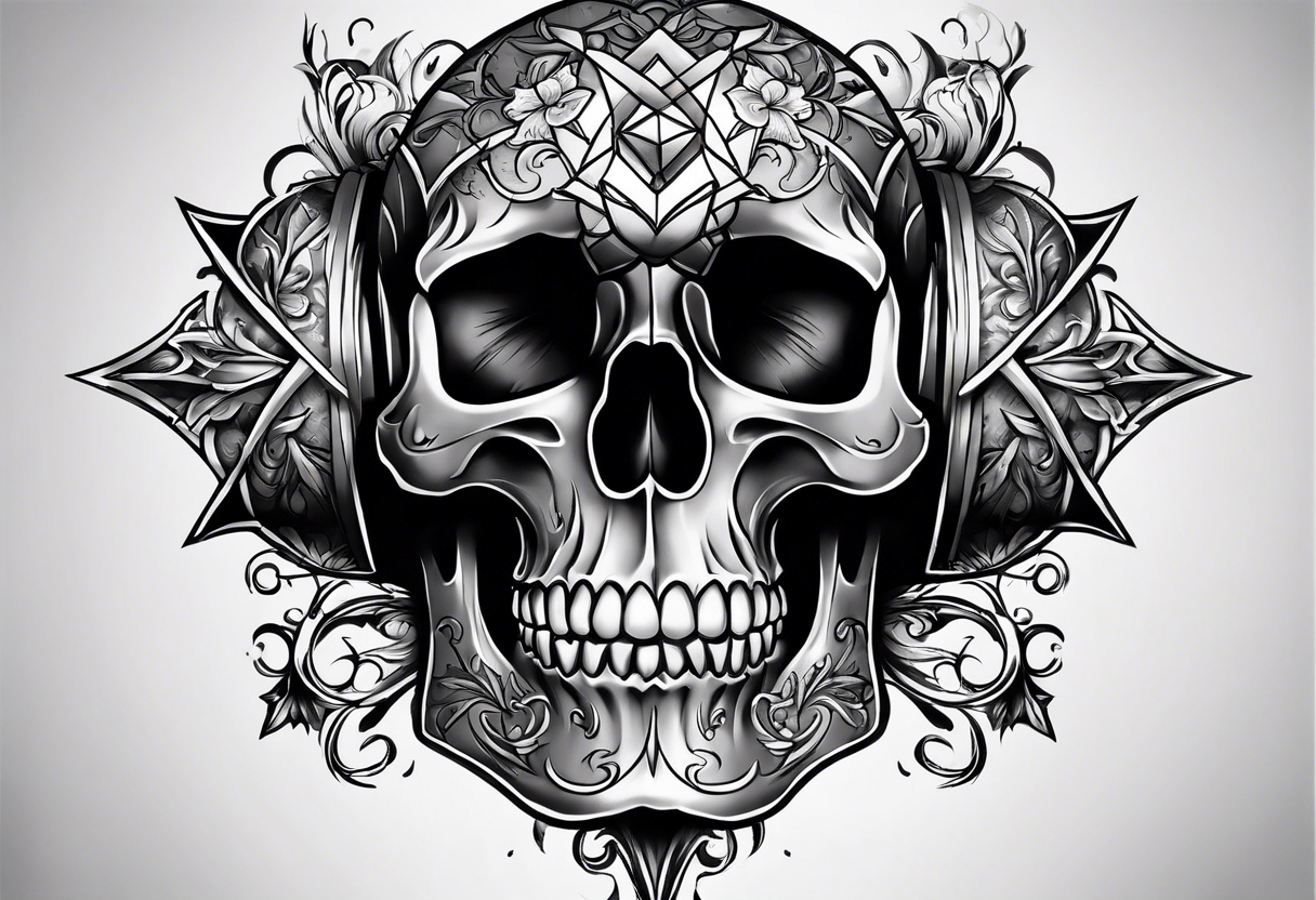 cross on top of a skull tattoo idea