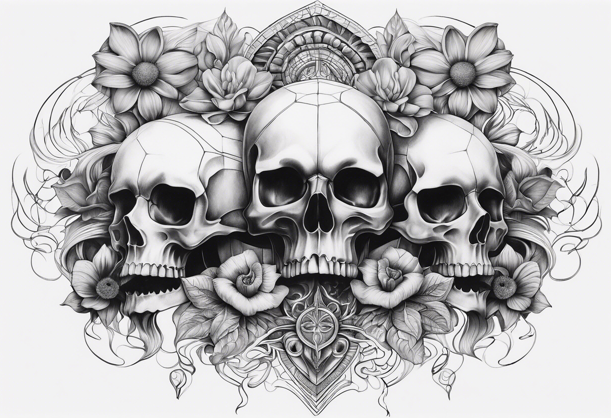 H.R. Giger mean skulls, water flow shapes, geometric shapes, flowers tattoo idea