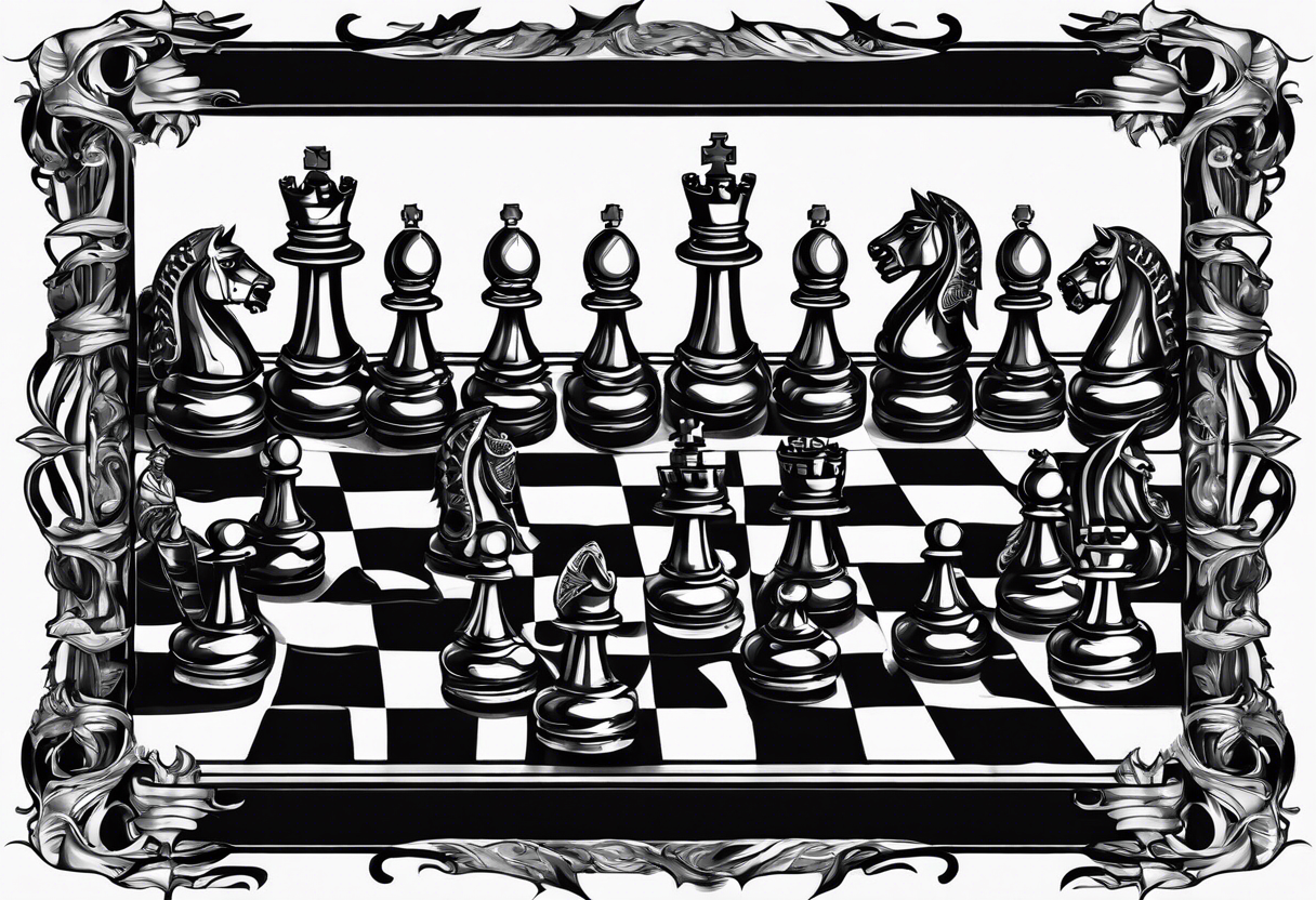 CHESS BOARD WITH KNIGHTS and skulls tattoo idea